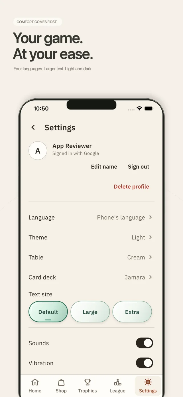 29 Card Game - Baithak — Comfort settings